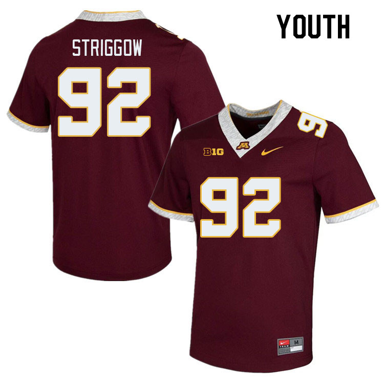 Youth #92 Danny Striggow Minnesota Golden Gophers College Football Jerseys Stitched-Maroon - Click Image to Close